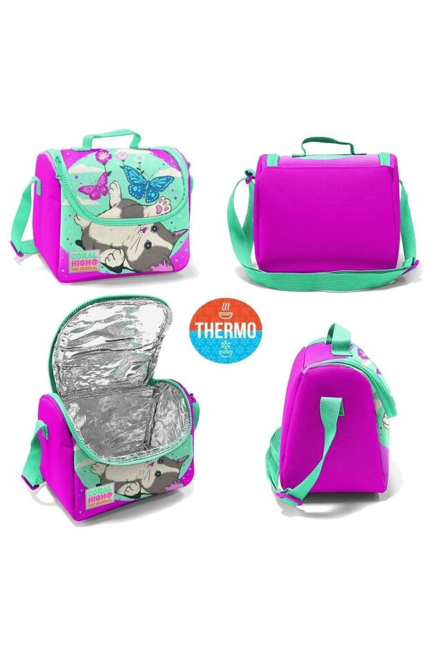 Kids Kedi Desenli Okul Çantası + Beslenme + Kalemlik 3 Lü Set 23707