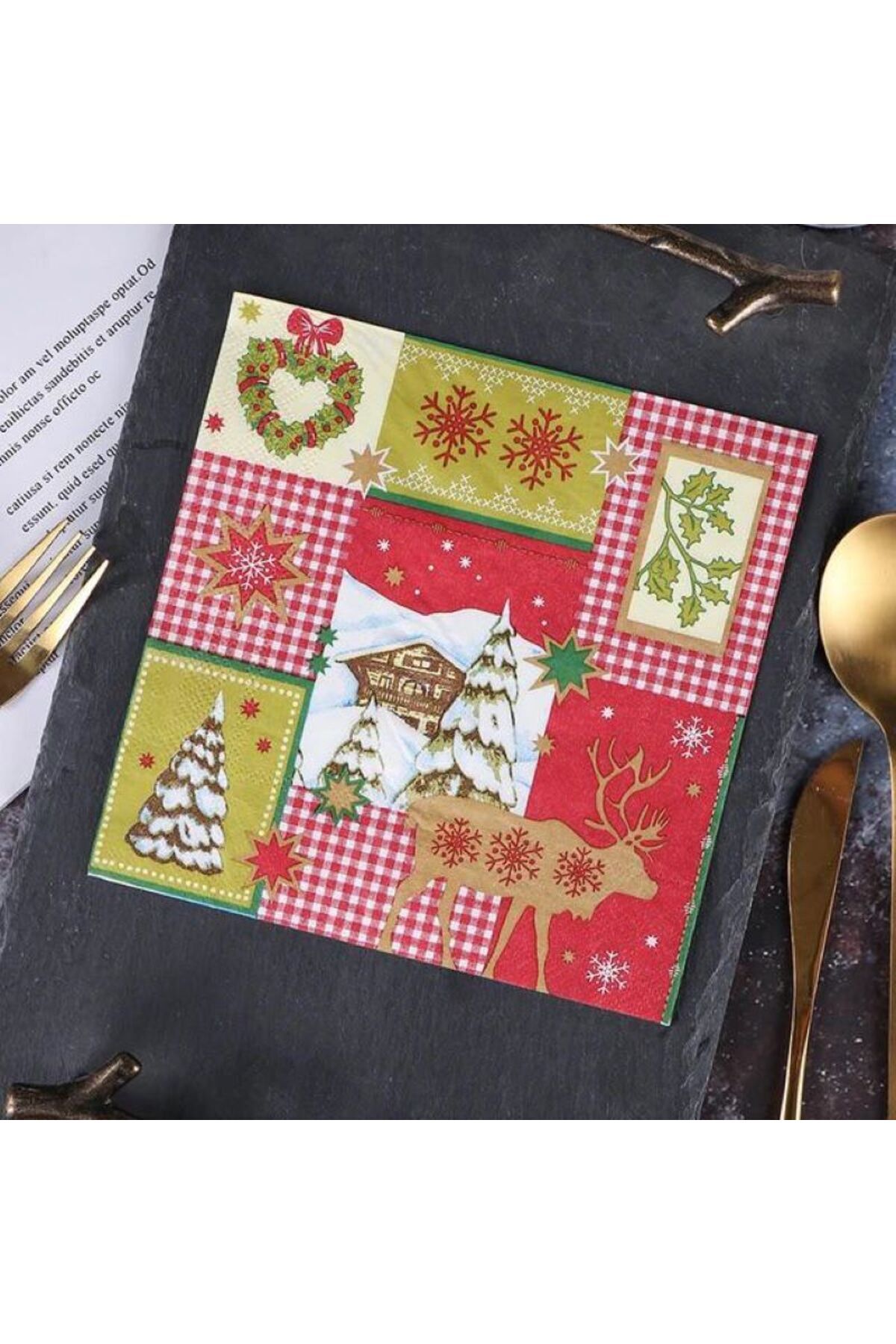 Yılbaşı Noel Christmas Desenli 20 Adet Kağıt Servis Peçete 16 X 16