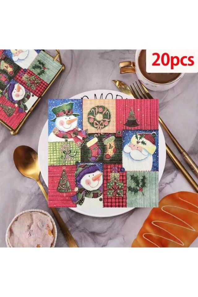 Yılbaşı Noel Christmas Desenli 20 Adet Kağıt Servis Peçete 16 X 16