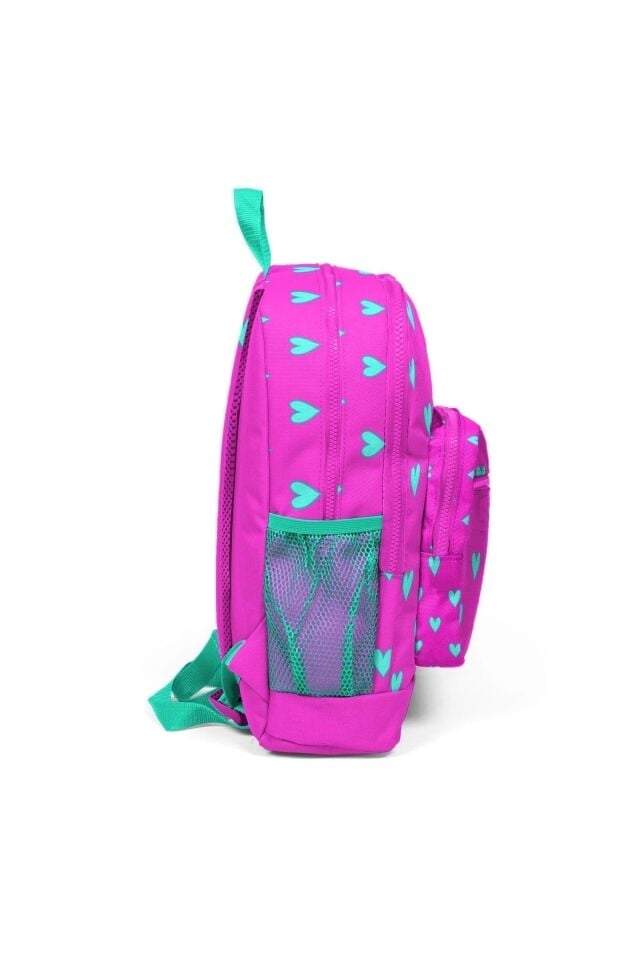 Kalp Desenli Dört Bölmeli Okul Çantası Beslenme Kalemlik 3 lü Set 23113