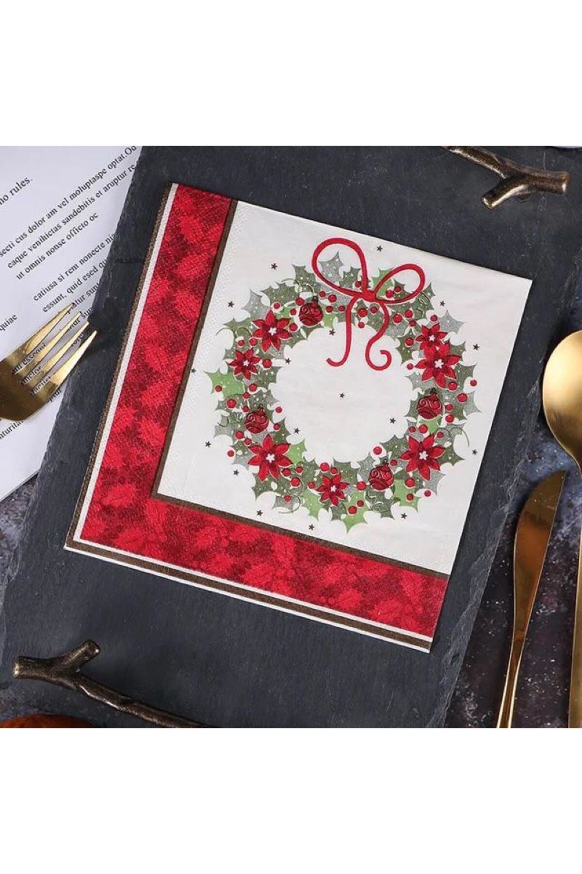 Yılbaşı Noel Christmas Desenli 20 Adet Kağıt Servis Peçete 16 X 16