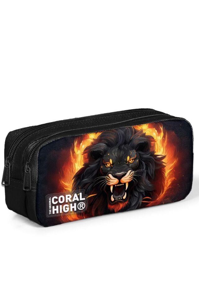 Coral High Kids Siyah Aslan Desenli 4’lü Okul Çanta Seti (Okul Çantası, Beslenme, Kalemlik, Matara)