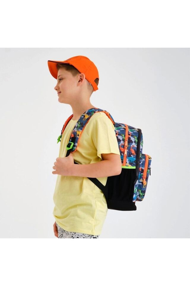 Dinazor Desenli Dört Bölmeli Okul Çantası Beslenme Kalemlik 3 lü Set 23744