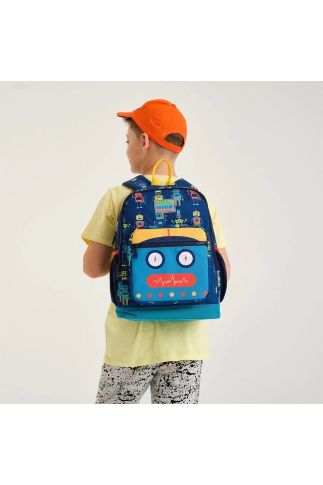 Robot Desenli Dört Bölmeli Okul Çantası Beslenme Kalemlik 3 lü Set 23472