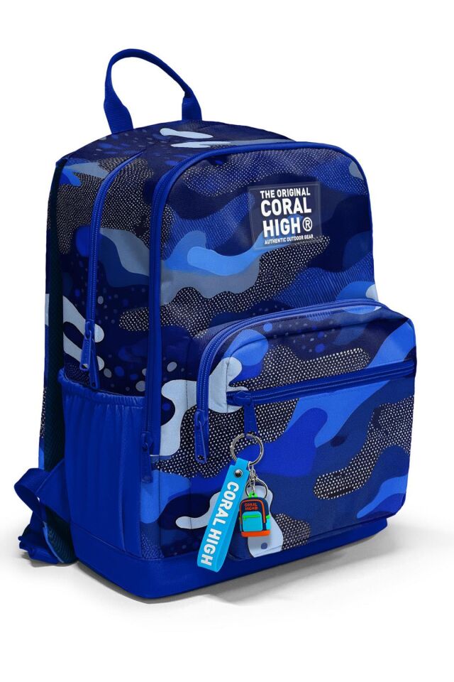 Coral High Lacivert Saks Kamuflaj Desenli Okul Sırt Çantası ve Kalemlik Seti