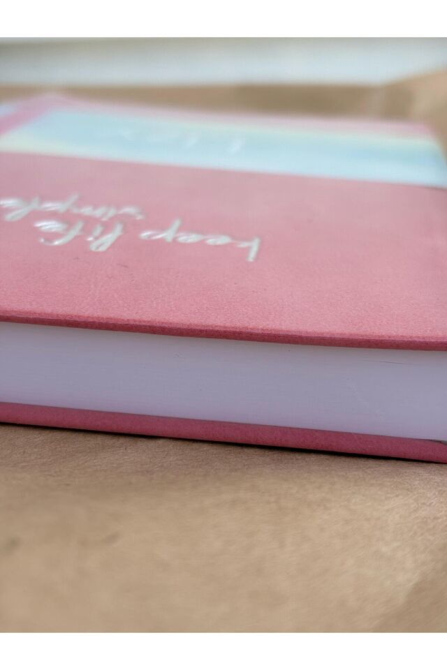 Atakids Lizy Mottolu Suni Deri Velur Kapak Çizgili Defter 14x20 cm, 168 Sayfa Pembe