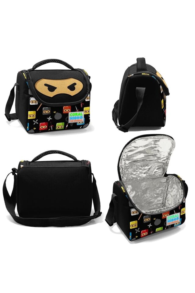 Ninja Desenli Dört Bölmeli Okul Çantası Beslenme Kalemlik 3 lü Set 23473