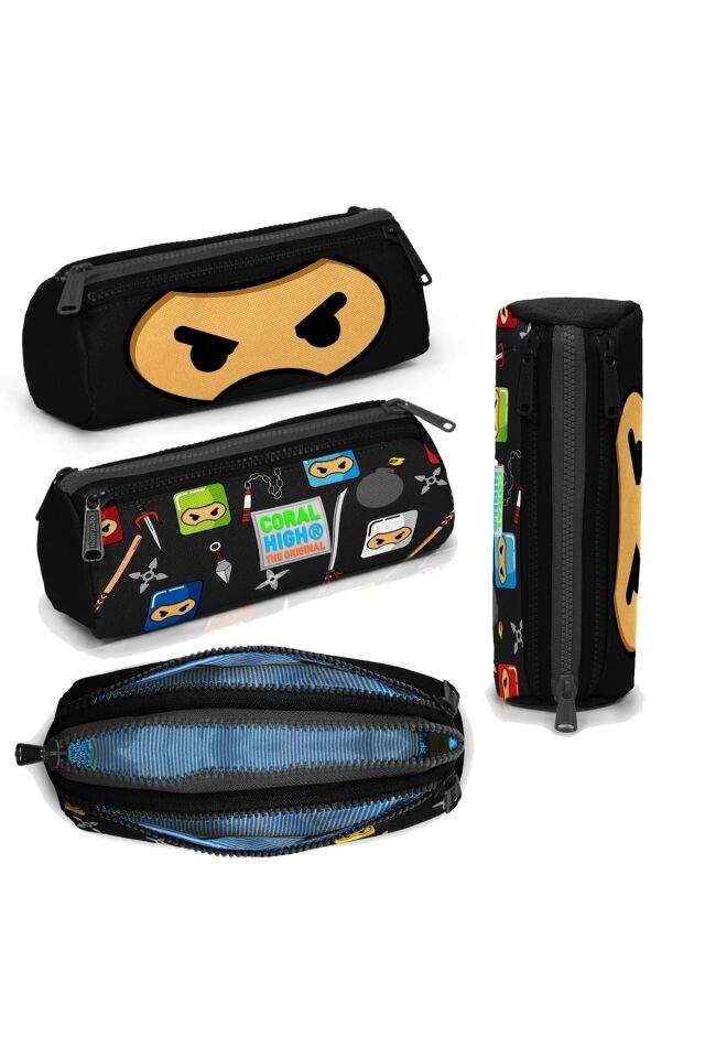 Ninja Desenli Dört Bölmeli Okul Çantası Beslenme Kalemlik 3 lü Set 23473