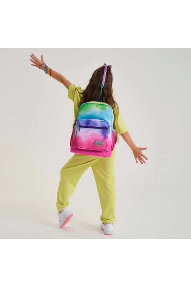 Renkli Batik Desenli Dört Bölmeli Okul Sırt Çantası Beslenme Kalemlik 3 lü Set 23739