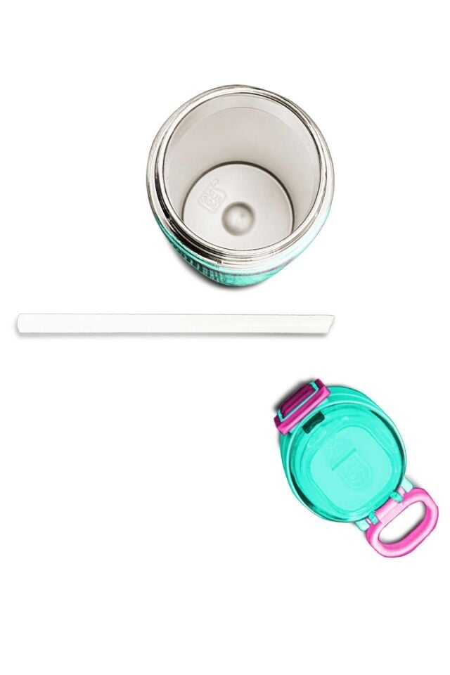 Coral High Kids Su Yeşili Neon Pembe Flamingo Desenli Pipetli ve Direkt İçim Çelik Termos 500 ml 31904