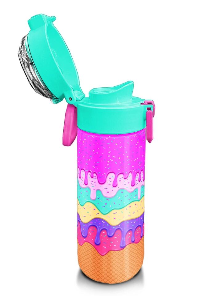 Coral High Kids Pembe Rengarenk Dondurma Desenli Pipetli ve Direkt İçim Çelik Termos 500 ml 31938