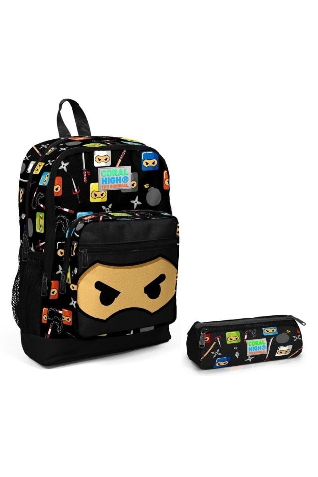 Coral High Erkek Çocuk Ninja Baskılı Ilkokul Çantası Ve Kalemlik Seti - Siyah