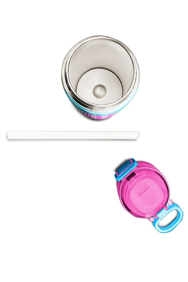 Coral High Kids Renkli Çizgili Desenli Pipetli ve Direkt İçim Çelik Termos 500 ml 31987
