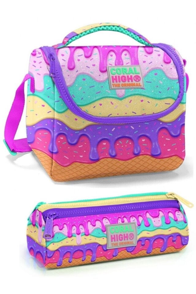 Rengarenk Dondurma Kız Çocuk Beslenme Çantası Seti