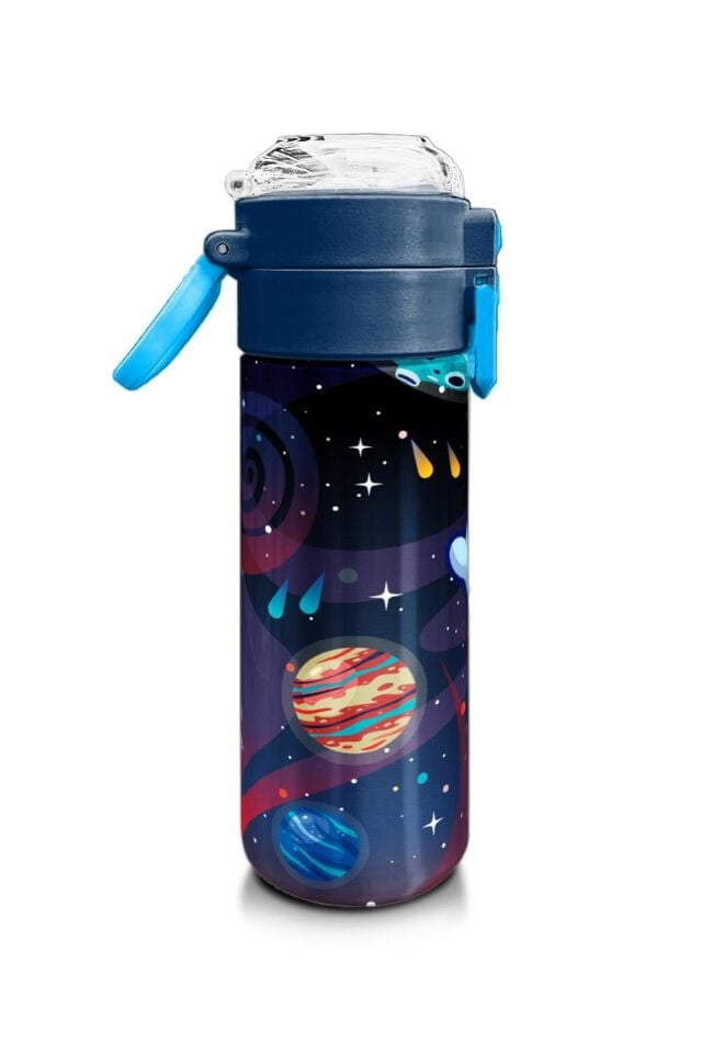 Coral High Kids Saks Mavi Astronot Desenli Pipetli ve Direkt İçim Çelik Termos 500 ml 31933