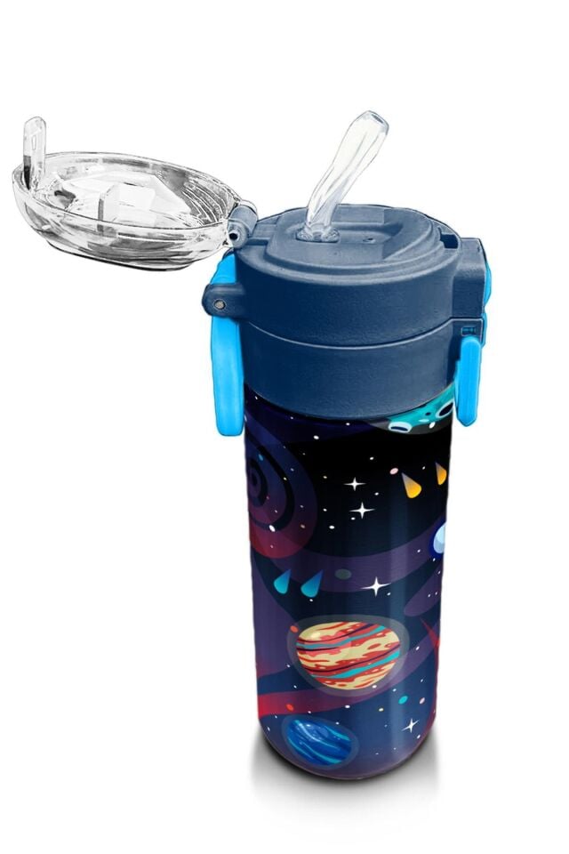 Coral High Kids Saks Mavi Astronot Desenli Pipetli ve Direkt İçim Çelik Termos 500 ml 31933