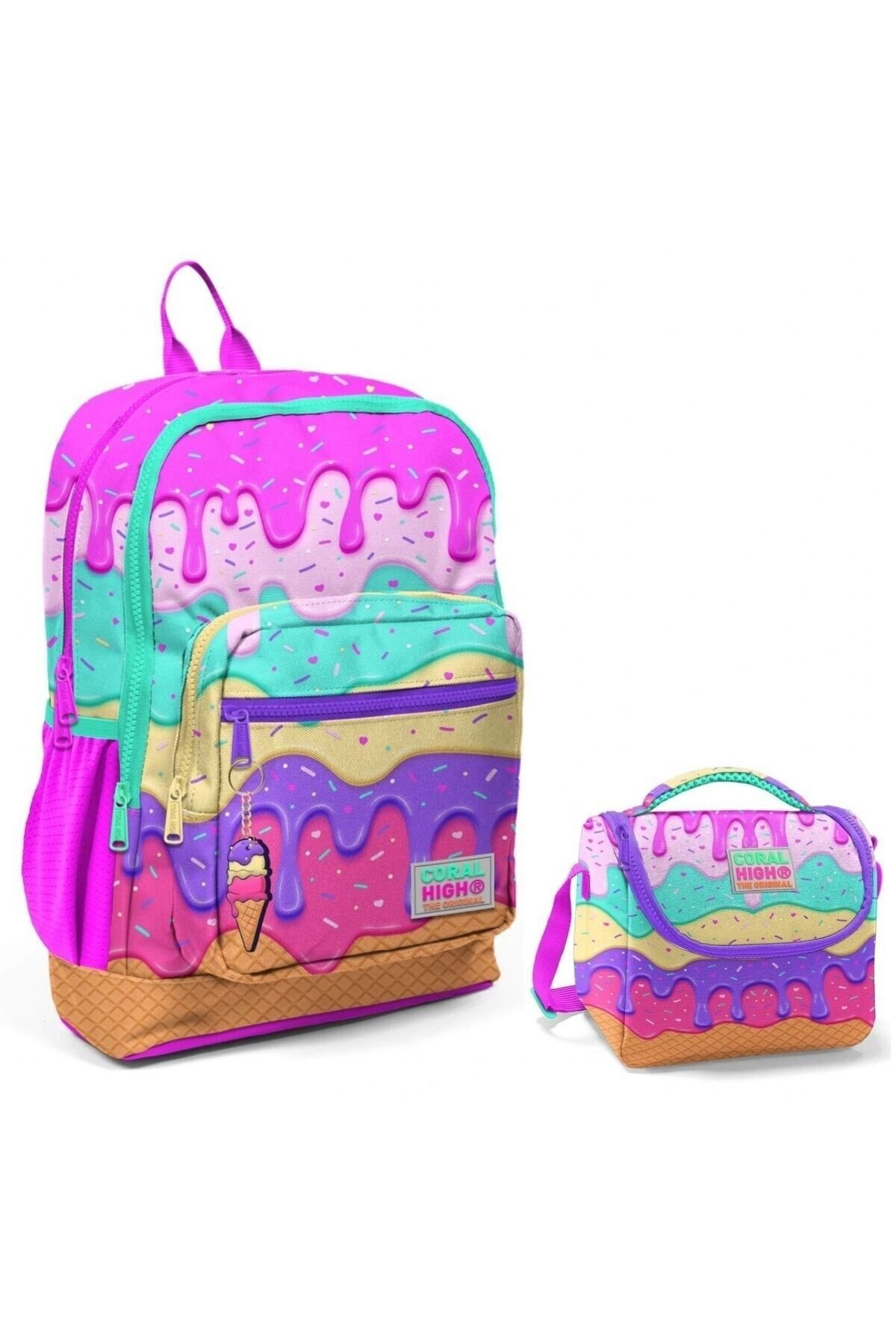 Renkli Dondurma Okul Sırt ve Beslenme Çantası Seti