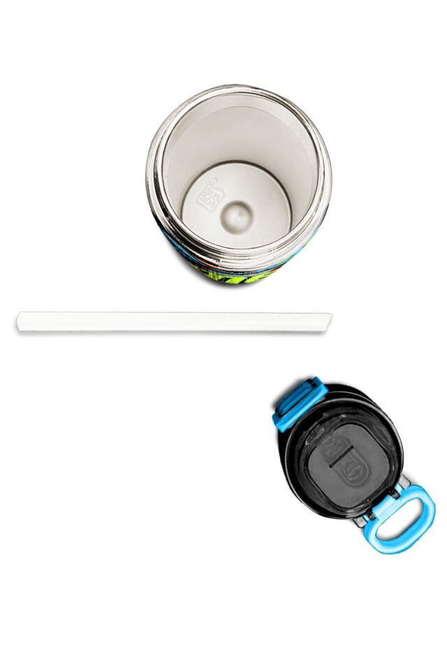 Coral High Kids Gri Turuncu Gamer Desenli Pipetli ve Direkt İçim Çelik Termos 500 ml 31947