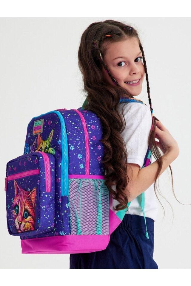 Mor Kedi İlkokul Sırt Çantası ve Kalemlik Seti
