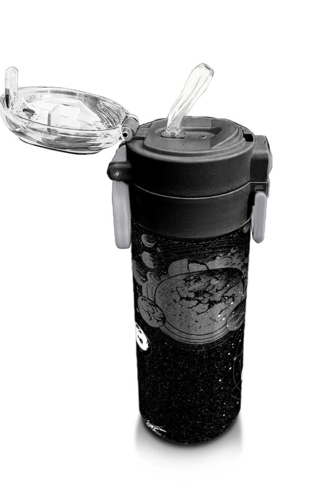 Coral High Kids Siyah Basketbol Desenli Pipetli ve Direkt İçim Çelik Termos 500 ml 31857