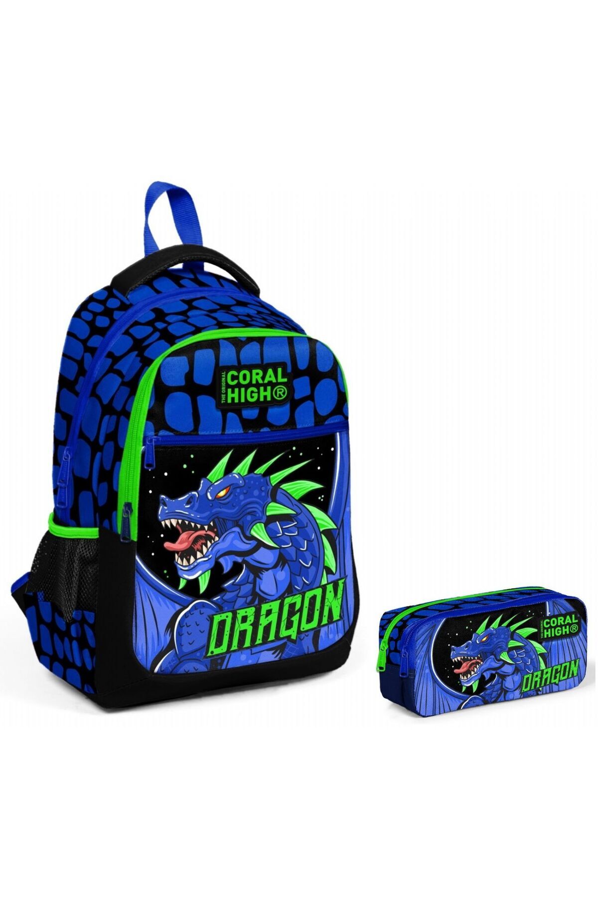 Mavi Yeşil Dragon Ilkokul Ortaokul Sırt Çantası Ve Kalemlik Seti