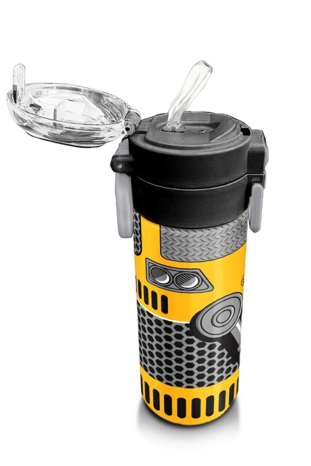 Kids Futbol Desenli Pipetli ve Direkt İçim Çelik Termos 500 ml 31816 Sarı - Siyah