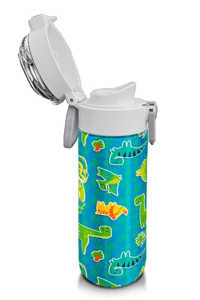 Coral High Kids Mavi Yeşil Dinozor Desenli Pipetli ve Direkt İçim Çelik Termos 500 ml 31798