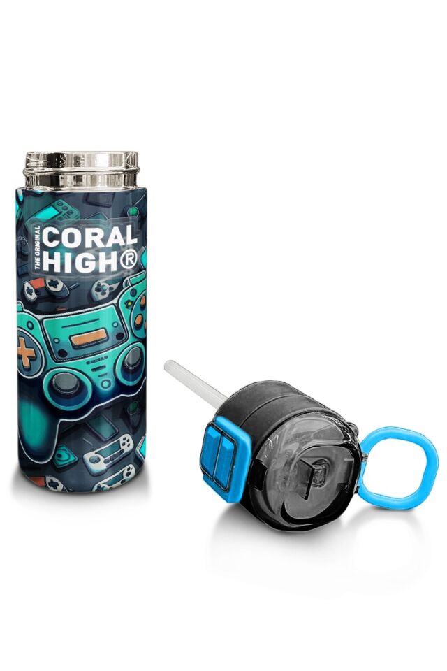 Coral High Kids Nefti Gamer Desenli Pipetli ve Direkt İçim Çelik Termos 500 ml 31861