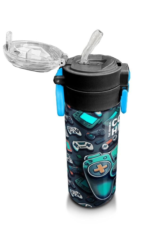 Coral High Kids Nefti Gamer Desenli Pipetli ve Direkt İçim Çelik Termos 500 ml 31861