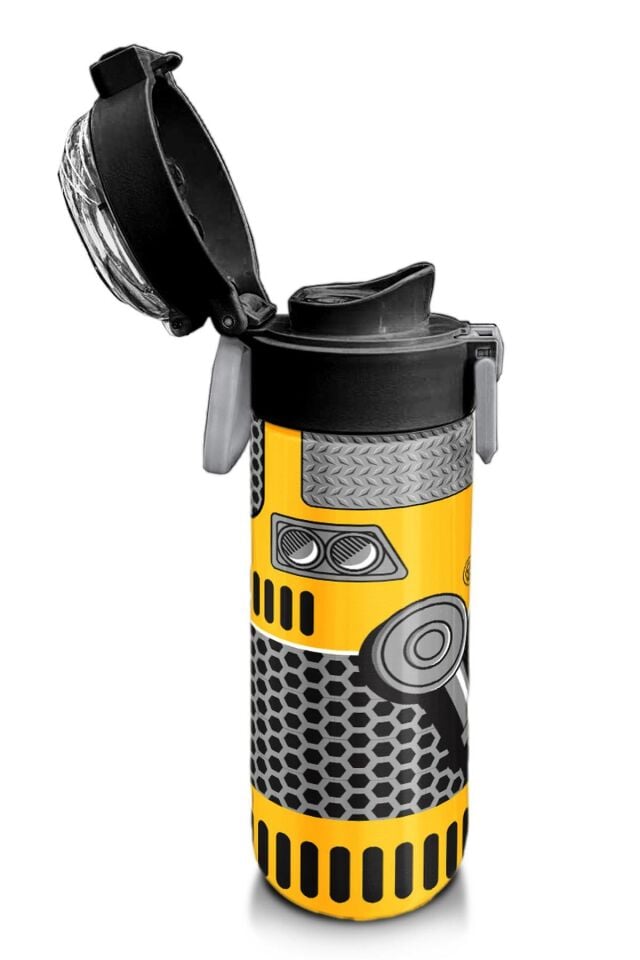 Coral High Kids Sarı Siyah Robot Desenli Pipetli ve Direkt İçim Çelik Termos 500 ml 31862