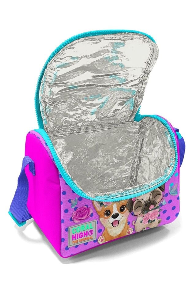 Pembe Köpek Desenli Kız Çocuk Isı Yalıtımlı Beslenme Çantası ve Kalemlik Seti