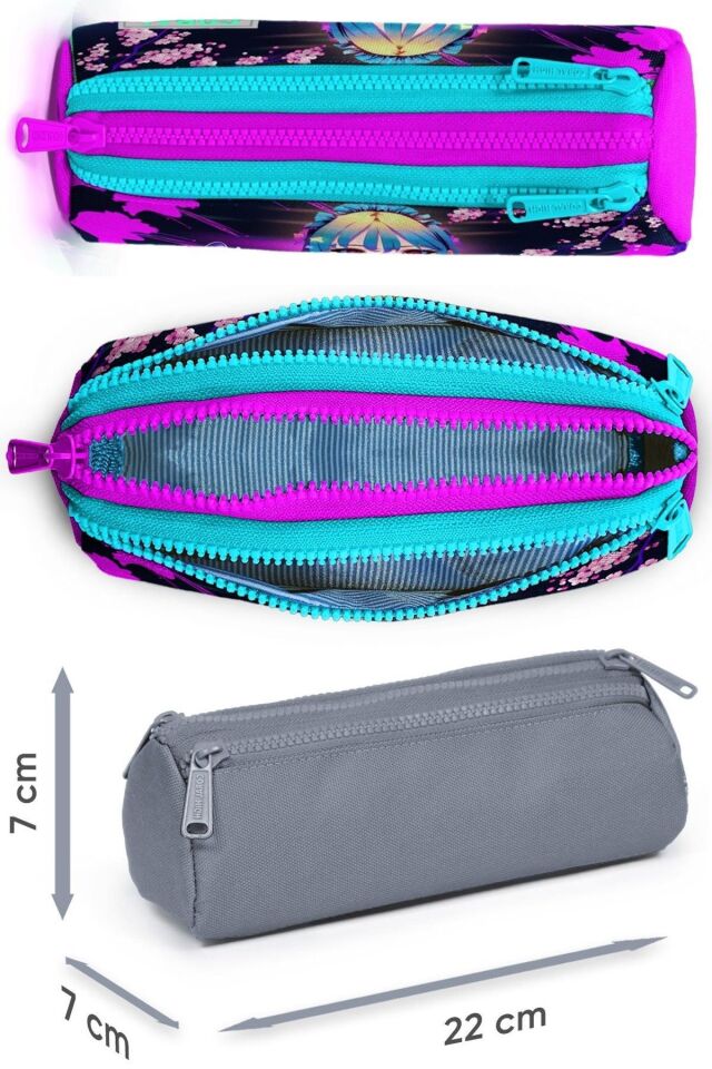 Kız Çocuk Üçlü İlkokul Okul Çanta Seti - Mor Pembe Anime Kedi