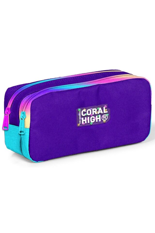 Kız Çocuk Rainbow Fermuarlı Mor İlkokul ve Ortaokul Sırt Çantası ve Kalemlik Seti