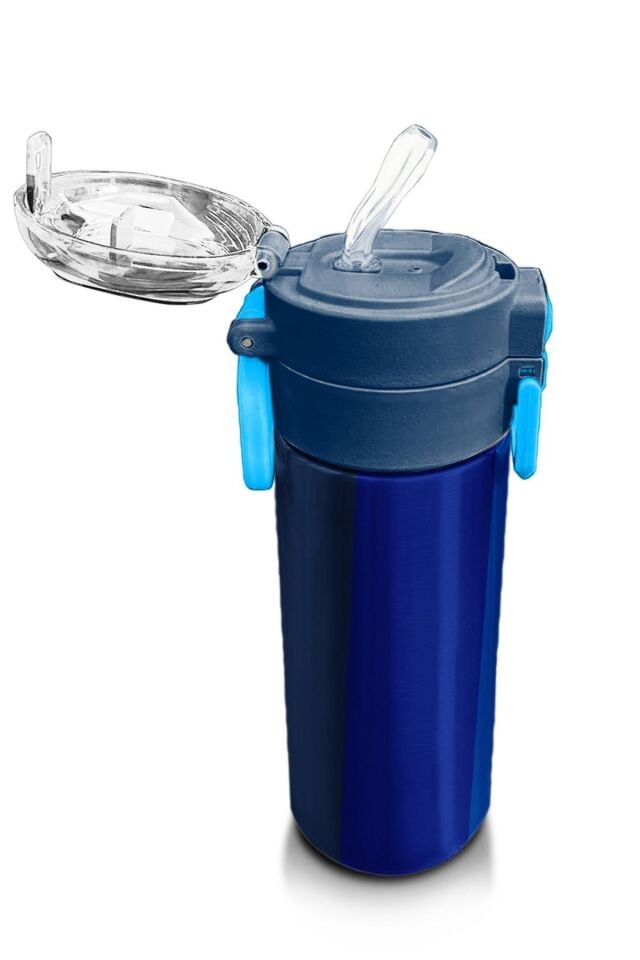 Coral High Kids Renkli Çizgili Desenli Pipetli ve Direkt İçim Çelik Termos 500 ml 31895
