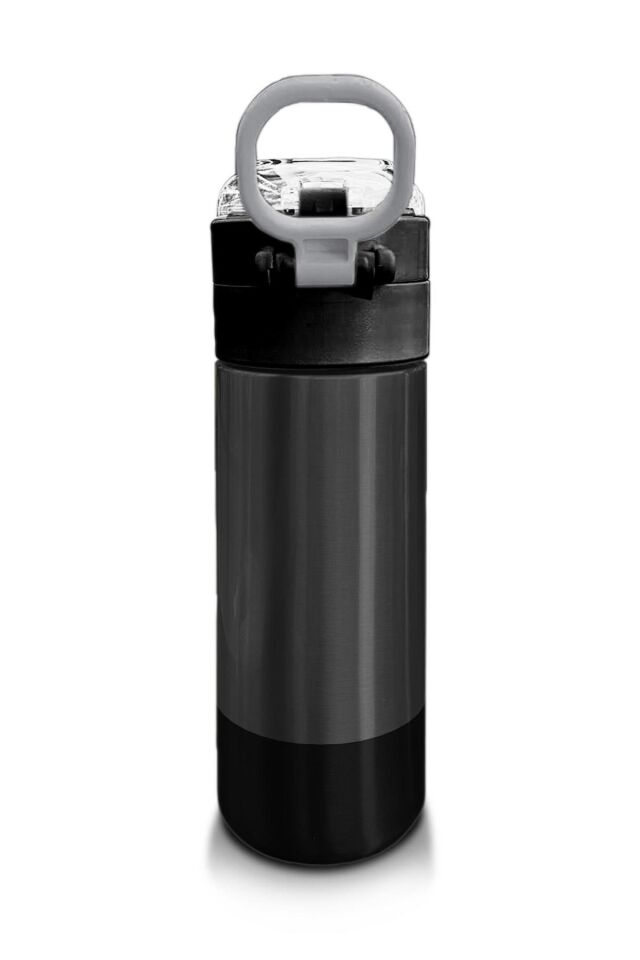 Coral High Kids Koyu Gri Siyah Desenli Pipetli ve Direkt İçim Çelik Termos 500 ml 31824