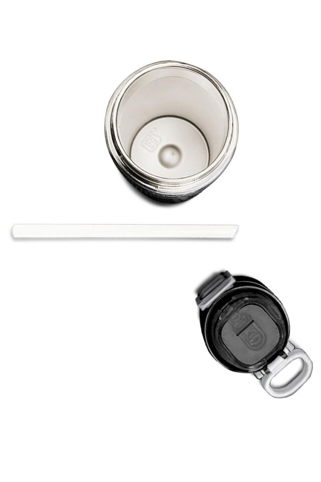 Coral High Kids Koyu Gri Siyah Desenli Pipetli ve Direkt İçim Çelik Termos 500 ml 31824