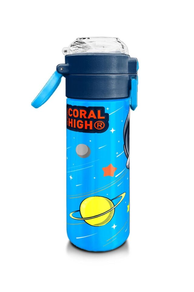 Kids Futbol Desenli Pipetli ve Direkt İçim Çelik Termos 500 ml 31816 Mavi