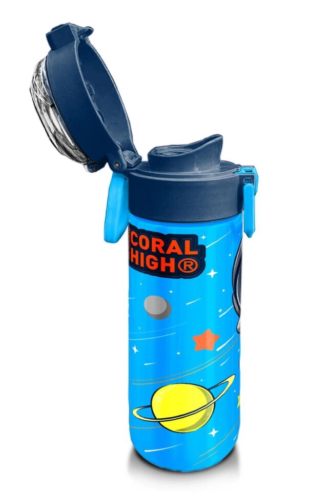 Kids Futbol Desenli Pipetli ve Direkt İçim Çelik Termos 500 ml 31816 Mavi