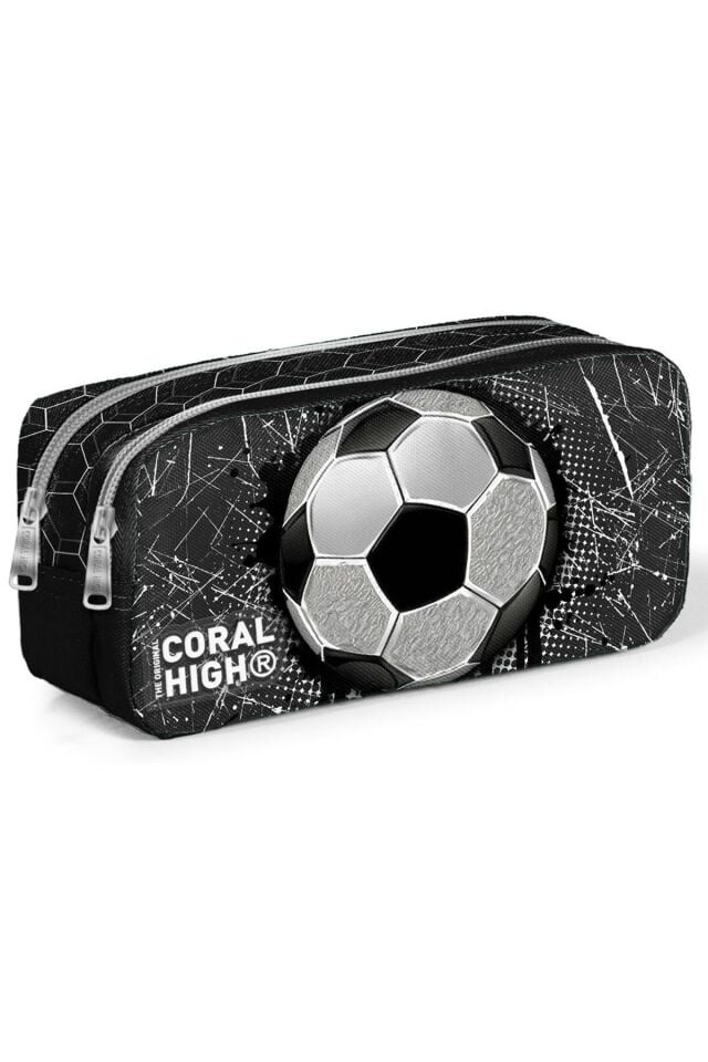 Erkek Çocuk Üç Gözlü İlkokul Çanta Seti - Siyah Futbol Desenli