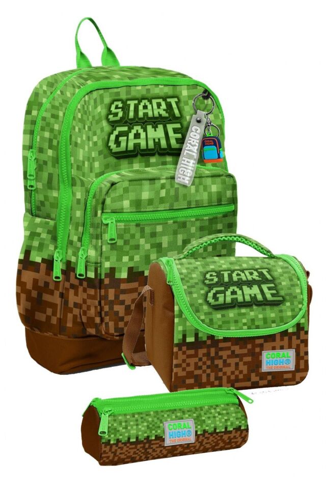 İlkokul Üçlü Okul Başlangıç Çanta Seti - Yeşil Kahverengi Craft, Erkek Çocuk