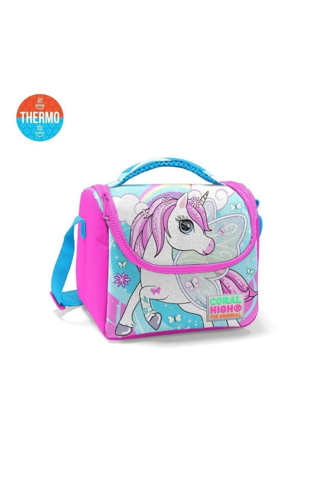 Kids Su Yeşili Pembe Flamingo Desenli Thermo Beslenme Çantası 11835 Mavi