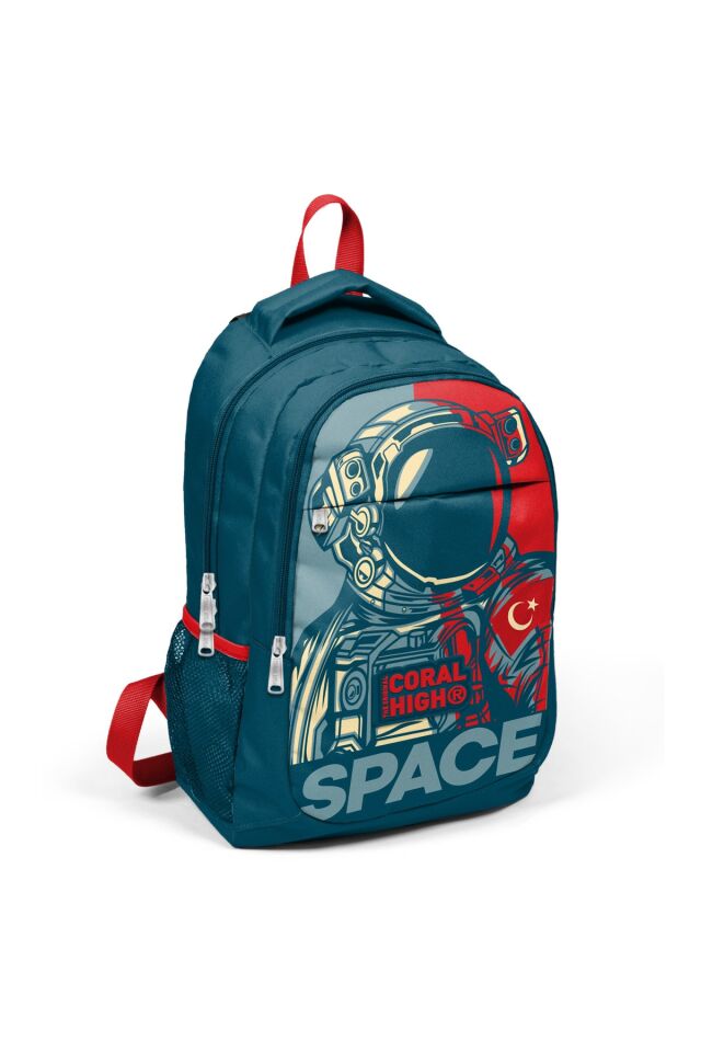 Kids Çivit Astronot Desenli Üç Bölmeli Sırt Çantası 14389 Füme