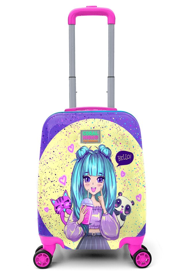 Kids Mor Pembe Anime Kız Desenli Çocuk Valizi 16705 Mor Sarı