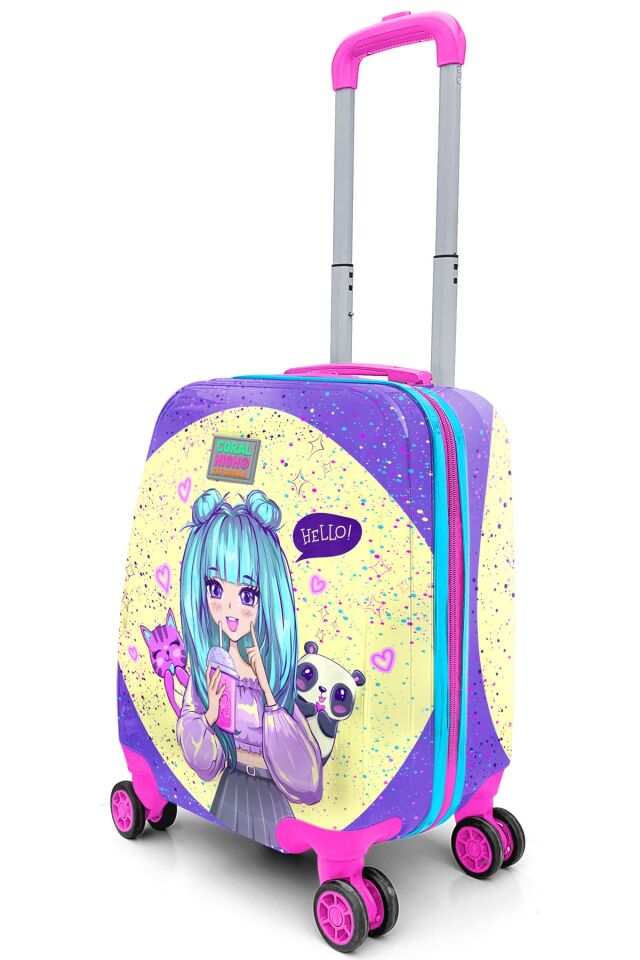 Kids Mor Pembe Anime Kız Desenli Çocuk Valizi 16705 Mor Sarı