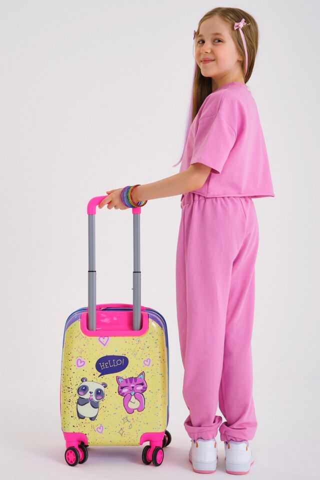 Kids Mor Pembe Anime Kız Desenli Çocuk Valizi 16705 Mor Sarı