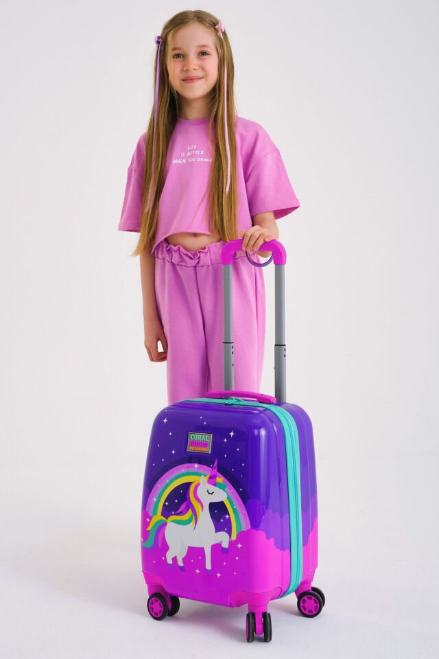 Kids Mor Pembe Anime Kız Desenli Çocuk Valizi 16705 Mor