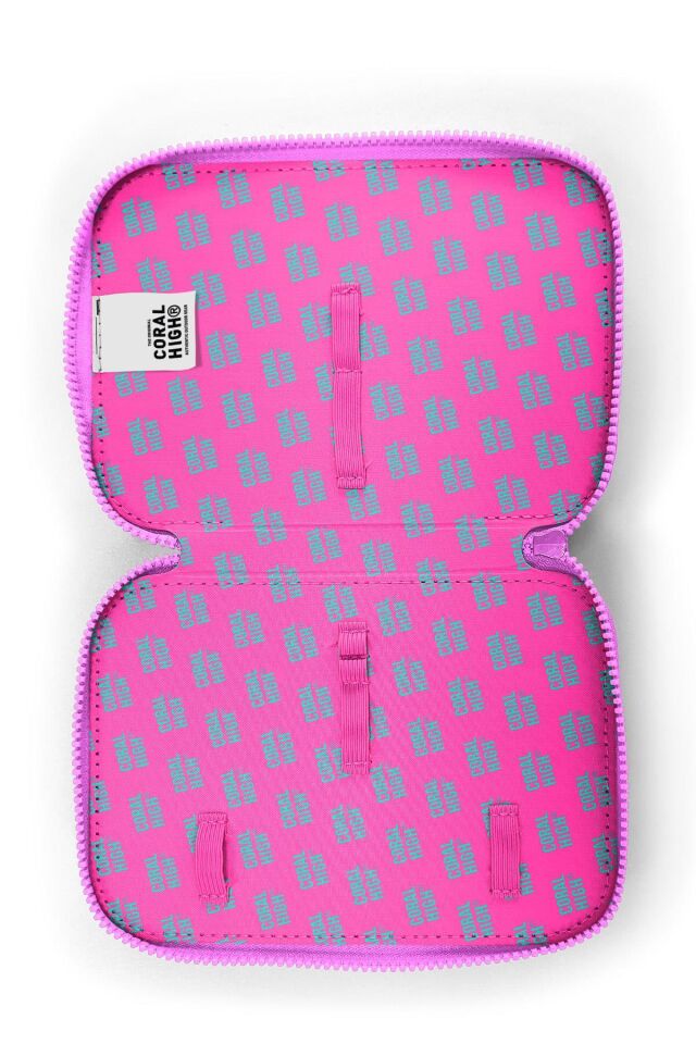 Coral High Kids Mor Pembe Unicorn Deniz Kızı Desenli Çift Katlı Kalem Çanta 11138