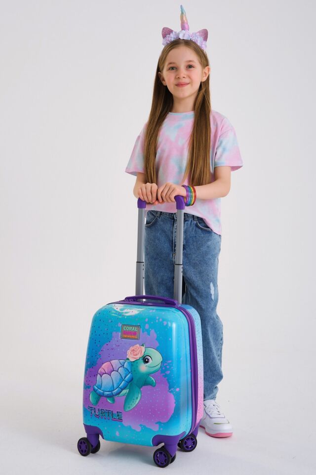 Kids Mor Pembe Anime Kız Desenli Çocuk Valizi 16705 Açık Pembe Mavi