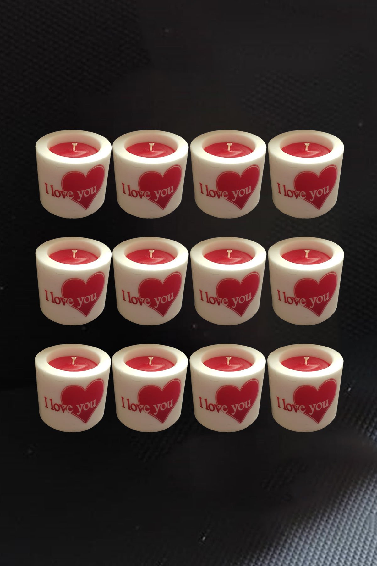Adalinhome 6 cm Silindir Mum 12'li Set Kalp Desenli