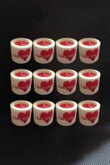 Adalinhome 6 cm Silindir Mum 12'li Set Kalp Desenli